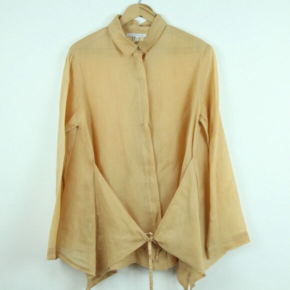 Elm Design Trapeze Hem Tie Front Blouse 3 L Sheer FLAWS Lagenlook Collared Tunic - Picture 1 of 15